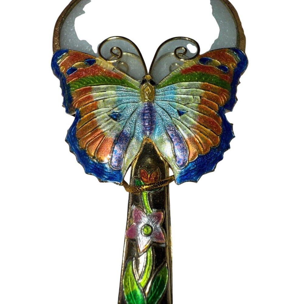 Vintage Colorful Cloisonne Butterfly Floral Handheld Magnifying Glass 2.75' - Picture 2 of 7